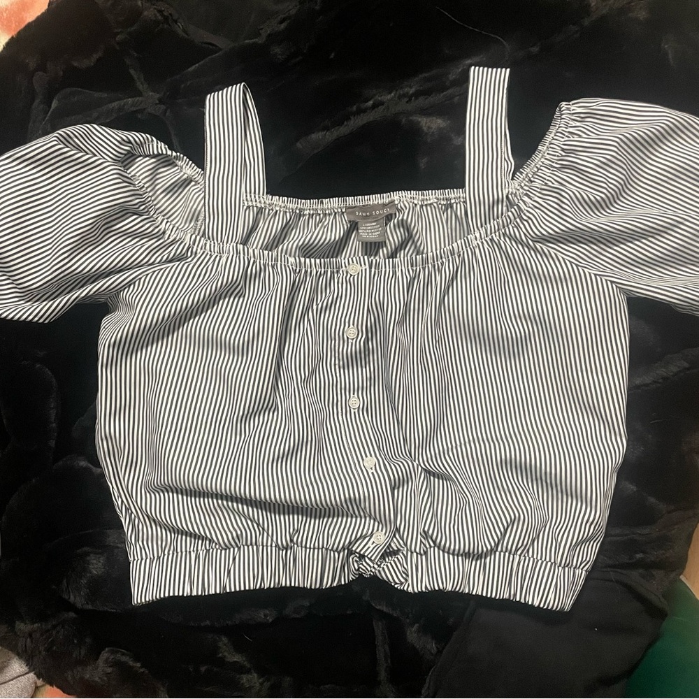 Sans Souci Black and White Striped Blouse